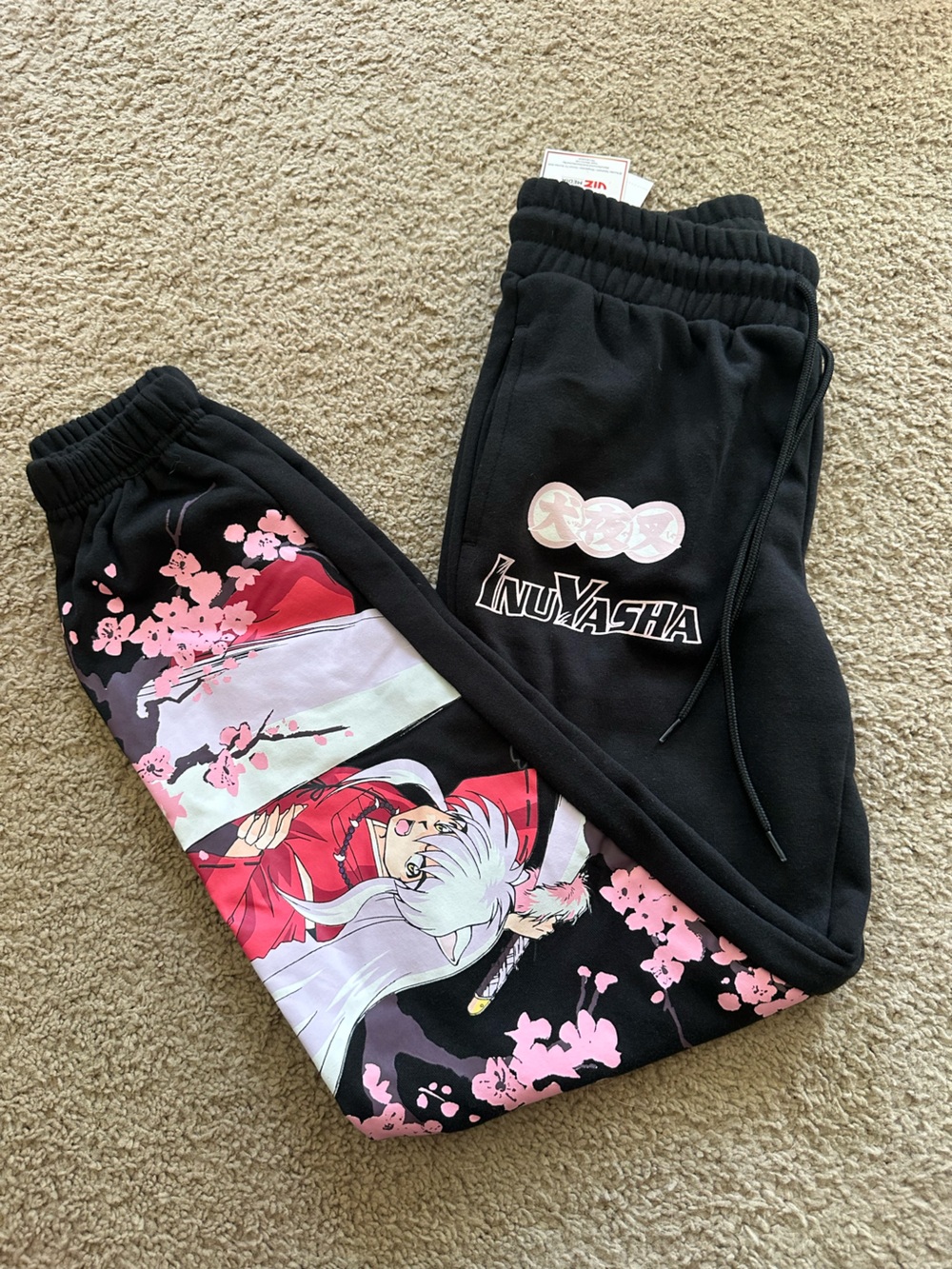 InuYasha Black Graphic Joggers with Pink Cherry Blossom Art size XXS